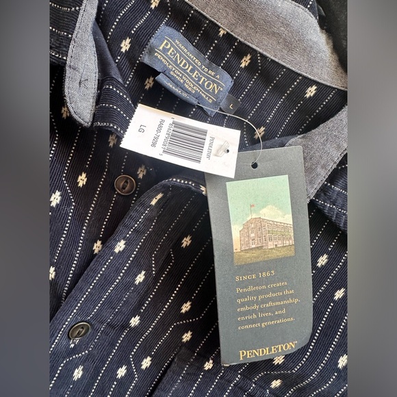Pendleton Men’s Corduroy Long Sleeve Navy Blue Western Snap Shirt - Size Large - Picture 8 of 15
